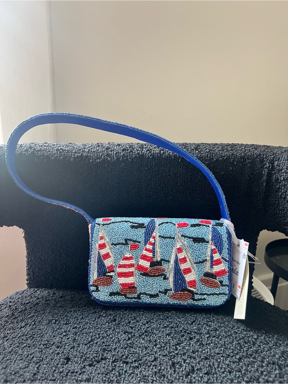 Viral Made in India Nautical Blue Beaded Sailboat Shoulder Bag